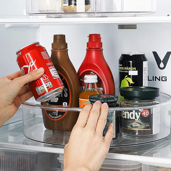 SANNO Lazy Susan Spinning Organizer with Dividers - Food Safe Turntable Spice Rack for Kitchen Cabinet, Pantry, Refrigerator & Countertop - Image 5