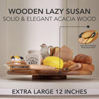 Acacia Wood Lazy Susan Wood Turntable Tray Cabinet Organizer, 12" - Image 3