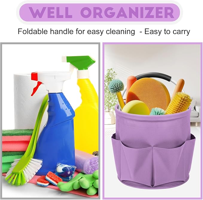 Cleaning Caddy for Cleaning Supplies,17L Cleaning Supply Caddy with Handle Foldable Cleaning Supplies Organizer Bucket Cleaning Products Organizers for Home, Garden (Purple) - Image 5