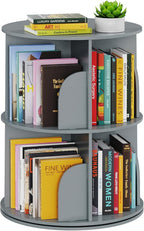 SpaceAid 2 Tier Rotating Bookshelf Tower, Spinning Bookcase Lazy Susan, Revolving 360 Book Shelf Storage Round Carousel, Vertical Rotate Turning Spiral Corner Organizer, Gray by SpaceAid