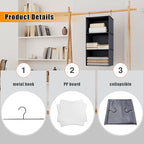 Hanging Closet Organizer 3-Shelf, Oxford Fabric Wardrobe Storage, Dark Gray | Easy-mount foldable design holds clothes, handbags, shoes & accessories; washable Oxford fabric, sturdy and space-saving. - Image 6
