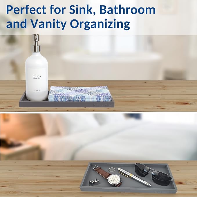 Spacewiser Countertop and Vanity Tray - 11.7" Silicone Bathroom Counter Tray, Dish Soap Trays for Kitchen Counter, Sink Organizer Caddy Accessories, Drawer Toilet Plant Shower Makeup Mat Oil Holder - Image 6