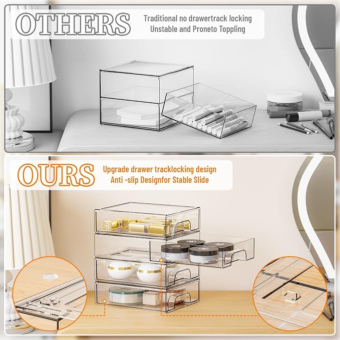 Yieach 2.2'' Tall Small Clear Stackable Storage Drawers,6 Pack Stacking Acrylic Organizers Drawers for Hair Accessories,Makeup,Pen,Art Crafts,Office Supply Organizer and Desktop Plastic Mini Drawers - Image 4