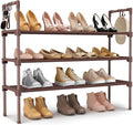 LANTEFUL 3 Tier Shoe Rack for Closet Shoe Organizer with 5 Hooks, Long Shoe Shelf Storage for Shoe and Boot Stackable Free Standing Shoe Rack for Entryway, Garage, Small Spaces, Dorm, Brown by LANTEFULforTidyingHouse