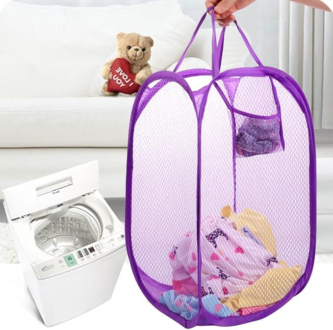 RZJZGZ Foldable Pop-Up Mesh Laundry Hamper with Side Pocket Clothes Laundry Basket Storage Bag with Carry Handles for Dirty Clothes (2 Pack) - Image 5