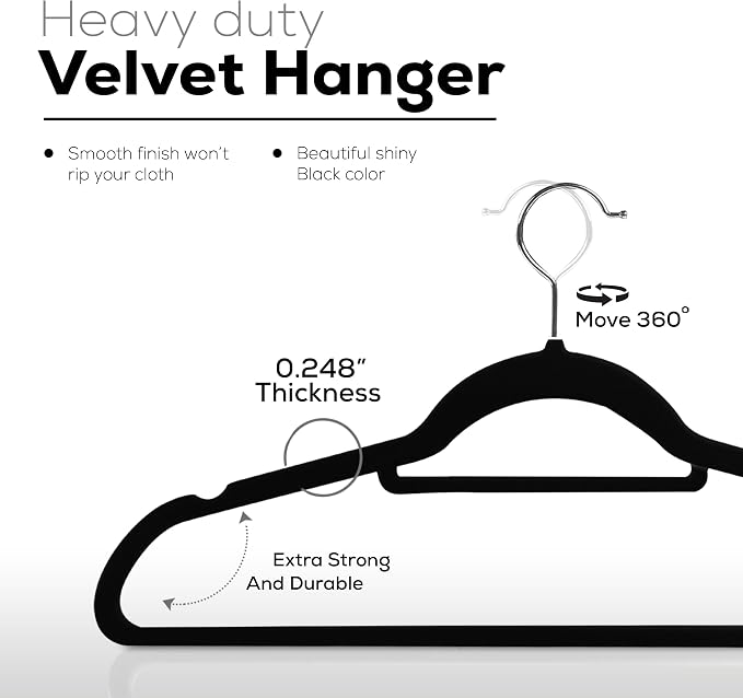 Utopia Home Premium Velvet Hangers, Black, 50 Pack - Image 3