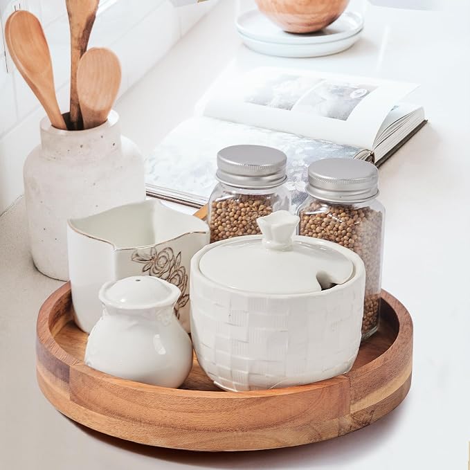 12" Acacia Wood Lazy Susan Organizer for Cabinet,Lazy Susan for Countertop - Image 5
