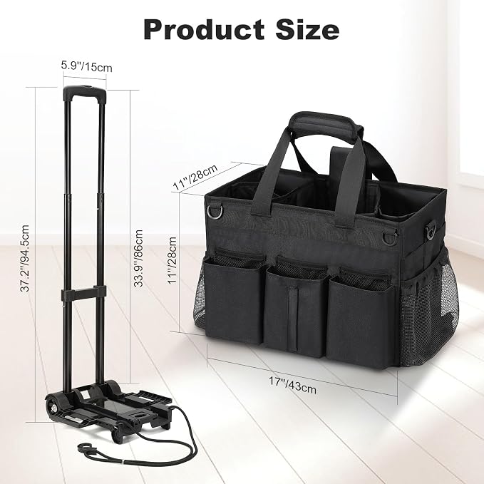 Housolution Rolling Cleaning Caddy Bag with Wheels, Black - Image 7