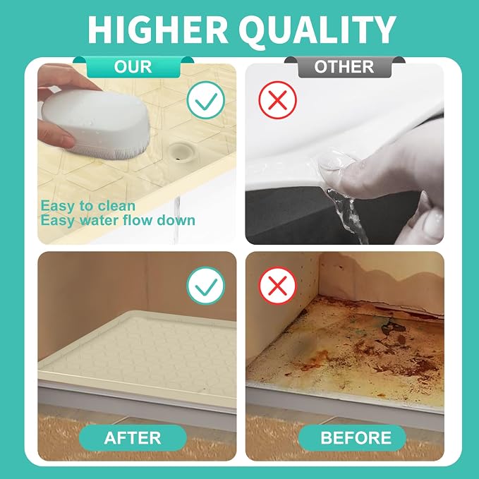 Under Sink Mat, 19"x22" Under Sink Mats for Kitchen, Silicone Waterproof Under Sink Liner, Sink Cabinet Organizer Tray with Drain Hole (Beige, 19X22) - Image 5