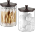 TIPGO Glass Qtip Holder Dispenser for Bathroom - 10 oz Clear Canister Apothecary Jar for Cotton Swabs, Balls, Pads, Floss Picks, Small Containers for Makeup Storage Organizer (2 Pack, Brown) by TIPGO
