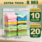 TUXIYA 20 PACK Extra Large Storage Bags, 10 Gallon 24"x20"x7" Zipper Bags - Image 2