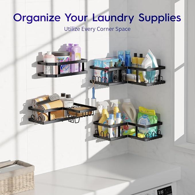 Youvip Corner Shower Caddy-No Drilling Shelves Wall Mounted, Black - Image 6