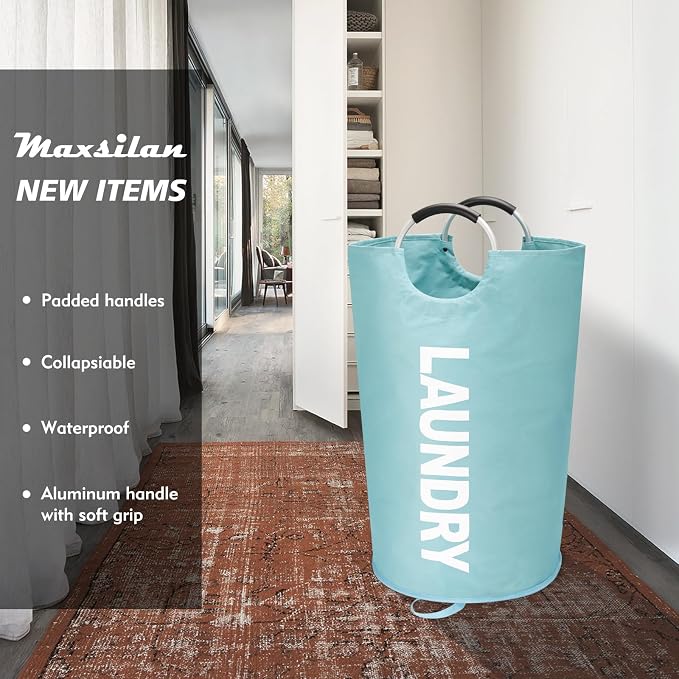Maxsilan 125L X-Large Laundry Basket Bag, Collapsible Hamper, Light Blue - Image 2