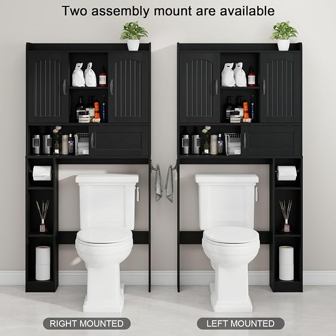 Vabches Over The Toilet Cabinet with 2 Barn Doors & Sliding Door, Black - Image 5