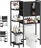 K2 Heavy Duty 7-Tier Over The Toilet Storage Cabinet（with Magnetic Doors & Adjustable Feet） Freestanding Above Toilet Shelf，Space Saver Bathroom Organizer 9.3" D x 31.5" W x 67.2" H，Black by Roxibelt