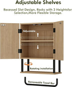 RUSTOWN Fluted Bathroom Wall Cabinet with 2 Doors, 3-Tier Medicine Cabinet - Image 6