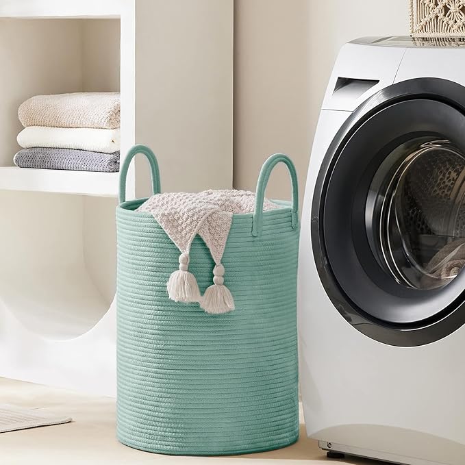 YOUDENOVA Cotton Rope Laundry Hamper Basket, 58L Blanket Basket for Nursery - Image 6