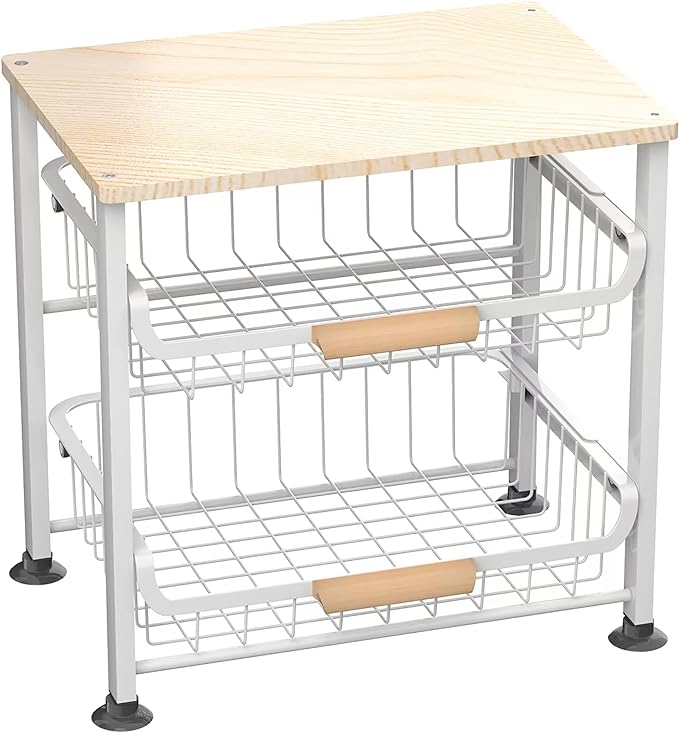 NiuYichee 3-Layer Kitchen Fruit Storage Basket Snack Rack, countertop Storage Rack, Stackable Storage Rack with Desktop, Pull-Out Hollow Metal Storage Basket with Handle, Kitchen Organizers & Storage by NiuYichee