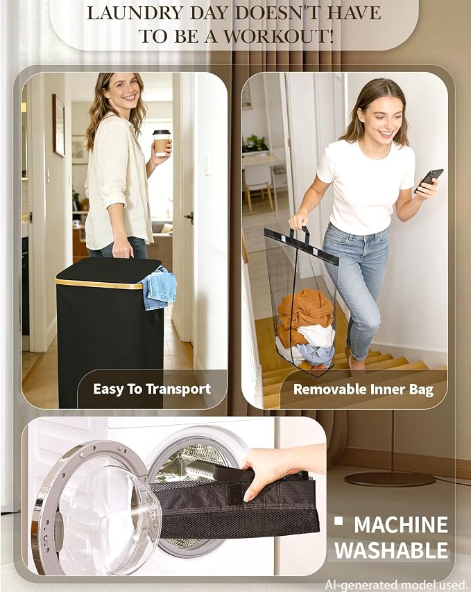 Laundry Hamper with Wheels, 75L Rolling Laundry Basket, Removable Inner Bag - Image 3