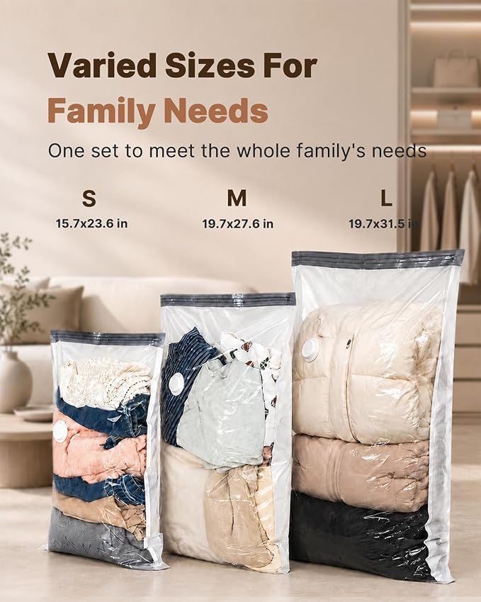 Vacbird Travel Vacuum Storage Bags with Rechargeable Cordless Pump, 12 Pack Vacuum Seal Bags for Clothing(4 Large+4 Medium+4 Small), Compression Packing for Clothes Suitcase Luggage Blanket Pillows - Image 3