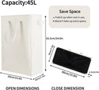 Odonata Slim Laundry Hamper Handles Collapsible Laundry Basket Thin Dirty Clothes Basket Narrow Laundry Bag Foldable Dirty Hamper 45L (Beige) - Image 2