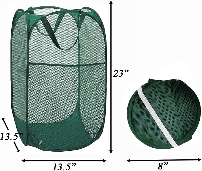 Pop Up Laundry Hamper, Reinforced Mesh Laundry Basket, Folding Clothes Storage Bin for Home, Dorm, Apartments, Travel (Green, Vertical) - Image 2