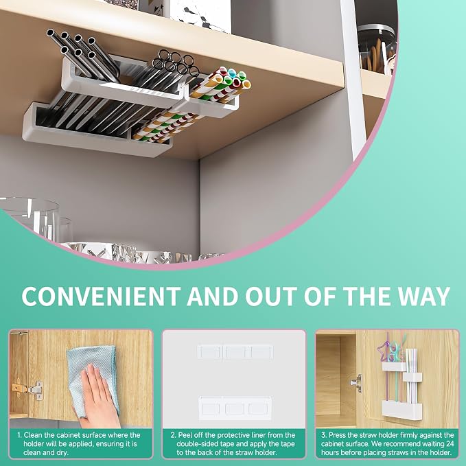 Acrylic Straw Organizer for Cabinet Door - 5.8'' White Adjustable 3-Part Reusable Drinking Straw Holder Dispenser Kitchen Accessories Container Cupboard Door Mounted - Image 9