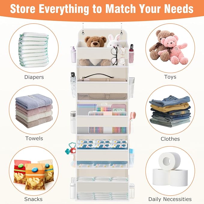 Over The Door Organizer Storage Large Capacity Hanging Bedroom Storage | 5 Shelves, 40 LB Capacity, Foldable Mesh Design, Clear Window, Sturdy, Large Storage Organizer for Nursery, Pantry & Closet - Image 6