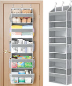 Yecaye Over the Door Organizer 5 Tiers, Heavy Duty Hanging Storage with 5 Large Clear PVC Pockets and 10 Side Pockets, 56lbs Capacity for Closet Door Bathroom Bedroom Nursery Dorm Laundry Room, Grey by Yecaye