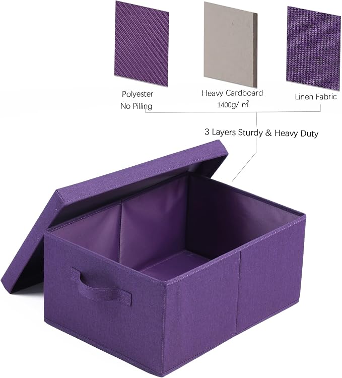 HOONEX Storage Bins with Lids for Organizing, Pack of 2, Storage Boxes with 2 Carry Handles and Sturdy Heavy Cardboard, 16.5" L x 11.8" W x 7.5" H for Shoes, Books, Clothes, Nursery, Dark Purple - Image 5