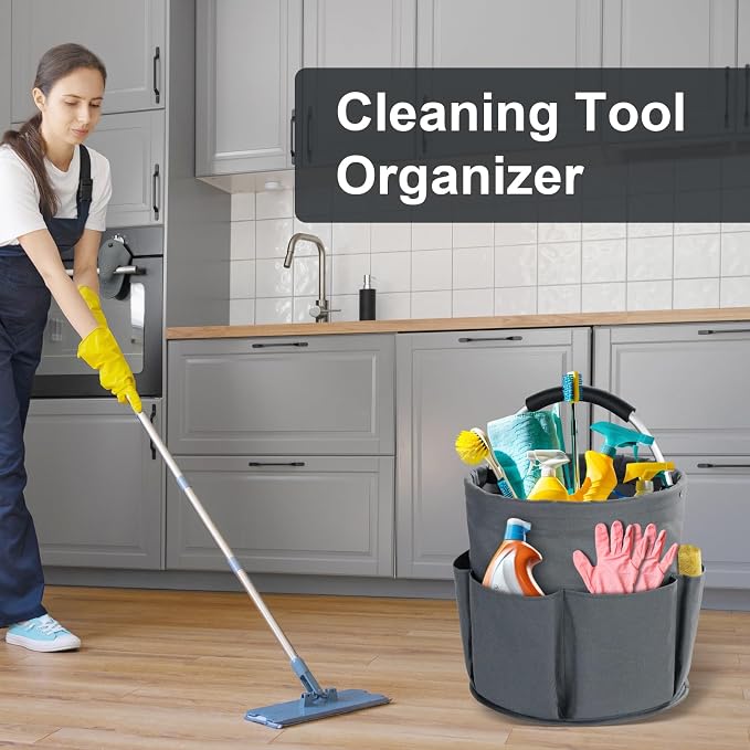 Cleaning Caddy with Handle, Cleaning Products Organiser, 17L Foldable Storage Basket, Cleaning Caddy Organiser, Portable Multi Cleaning Bucket Bag for Home, Garden (Dark Grey) - Image 3
