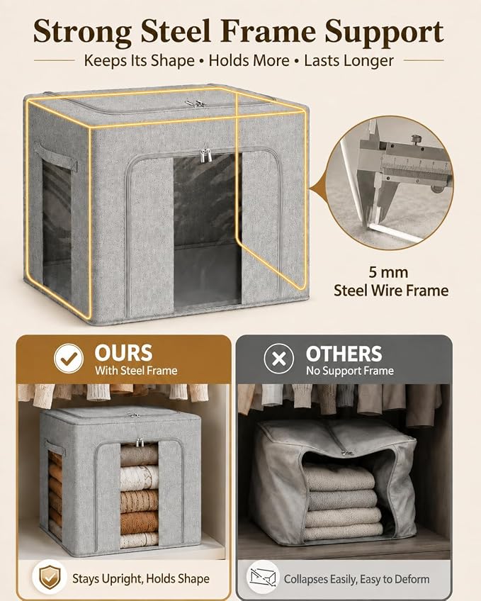 Large Cashmere Sweater Storage Bags w/ Steel Frame, 50L Wool Garment Bag - Image 5