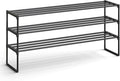 SONGMICS Shoe Rack, 3-Tier Shoe Organizer, Metal Storage Shelf | for Entryway, Upright or Upside Down, for 20-24 Pairs, Stackable, 11.8 x 46.1 x 21.7 Inches, Black ULSA033B01 by Unknown