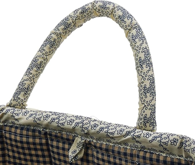 Quilted Fabric Storage Basket with Handles & Pocket, Foldable Laundry Hamper Boho Floral Print Organizer Bin for Home, Picnic, Office 12"x10"x10" (B-4) - Image 6