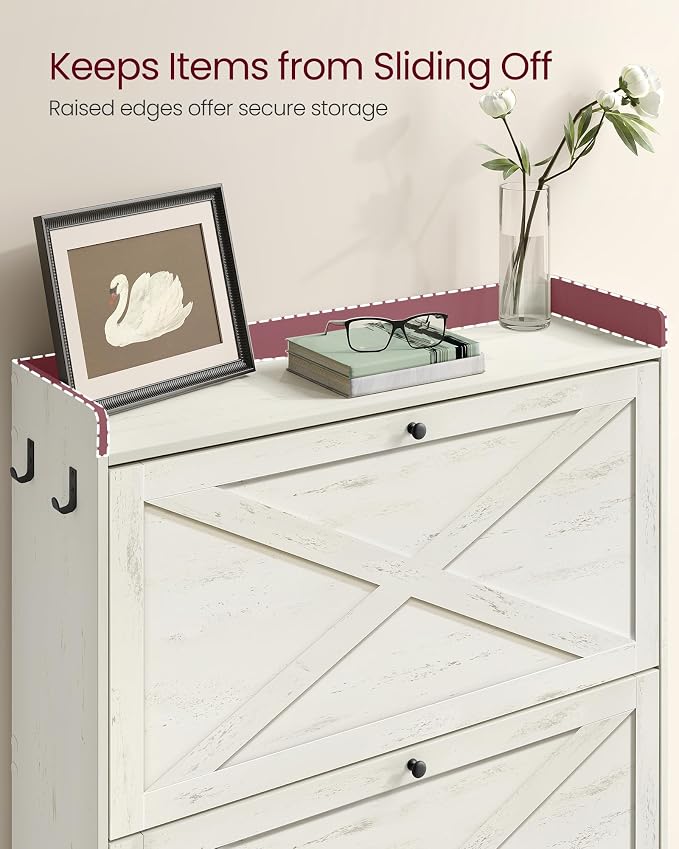 VASAGLE Narrow Shoe Storage Cabinet Organizer with 2 Flip Drawers | Freestanding Shoe Rack, Fits 14 to 16 Pairs, for Entryway, Farmhouse Style, Rustic White, HAINS Collection UHSC203WJ01S - Image 7