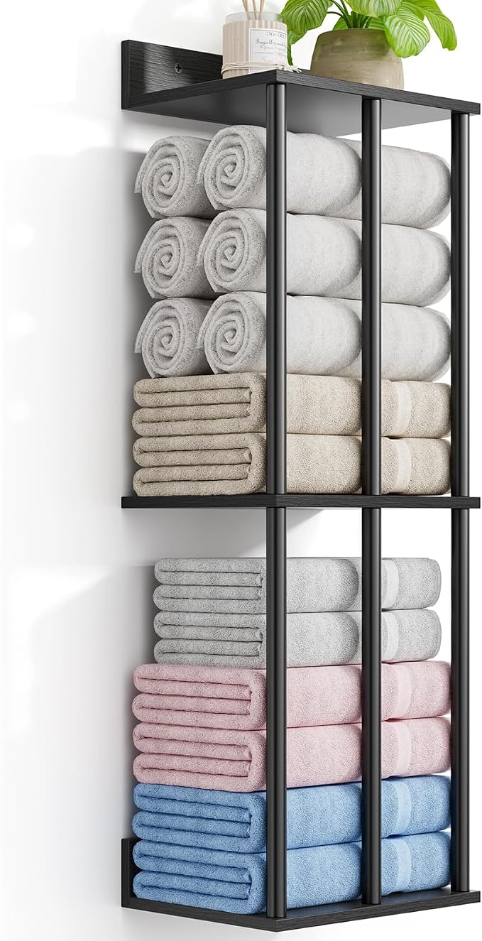 Towel Racks for Bathroom Wall Mounted with Wooden Storage Shelf by WeGXY