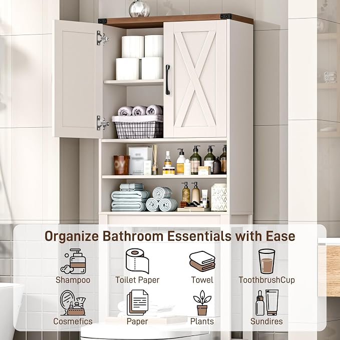 Vabches Over The Toilet Storage Cabinet with Adjustable Shelf, White - Image 5