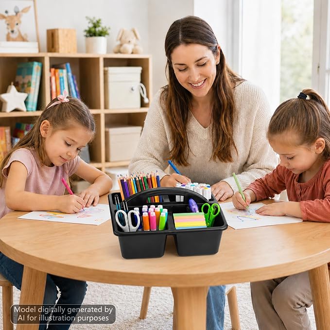 6 Pack 4 Compartment Classroom Caddy with Handle, Black - Image 5