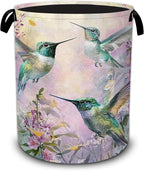 Hummingbird Laundry Basket with Handles,Purple Flower Foldable Oxford Laundry Hamper,Collapsible Clothes Storage Basket for Laundry Room/Bathroom/Bedroom/Dormitories 20.8 x 16 Inches by UIUPRO