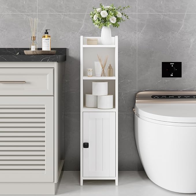 Lomojo Small Bathroom Storage Cabinet Corner, 7.87"Dx7.87"W x31.5"H (White) - Image 2