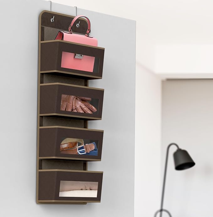 Simple Houseware 4 Clear Window Pocket Over Door Hanging Organizer, Brown - Image 7