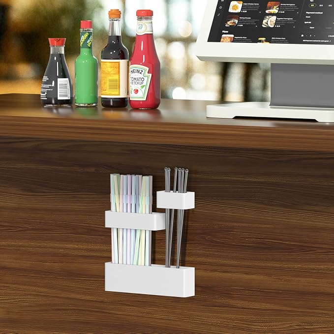 Acrylic Straw Organizer for Cabinet Door - 5.8'' White Adjustable 3-Part Reusable Drinking Straw Holder Dispenser Kitchen Accessories Container Cupboard Door Mounted - Image 8