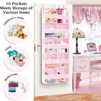 Ofiray-home Pink Over The Door Organizer 5 Tiers, Extra Large Behind Door Storage of 10 Compartments, 50 lbs Weight Capacity Over The Door Storage for Closet, Diaper Organizer - Image 3