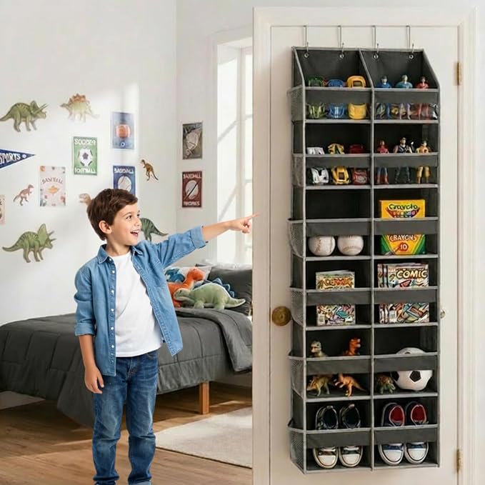 HOMELUX THEORY Over the Door Organizer, 6-Tier XL, 100D Fabric, Dark Gray | Extra wide over the door organizer, 65 lb capacity, 12 side mesh pockets, heavy-duty 100D fabric, bedroom & nursery storage - Image 2