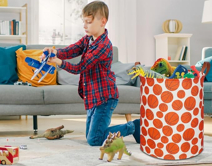 NTAOHAMPER Kids Laundry Hamper,Baseball laundry Basket,Baby Boy Nursery Hamper,Waterproof Storage Bin for Bedroom,Clothes Organizer Basket,Toys Box,Room Decor(Basketball) - Image 4