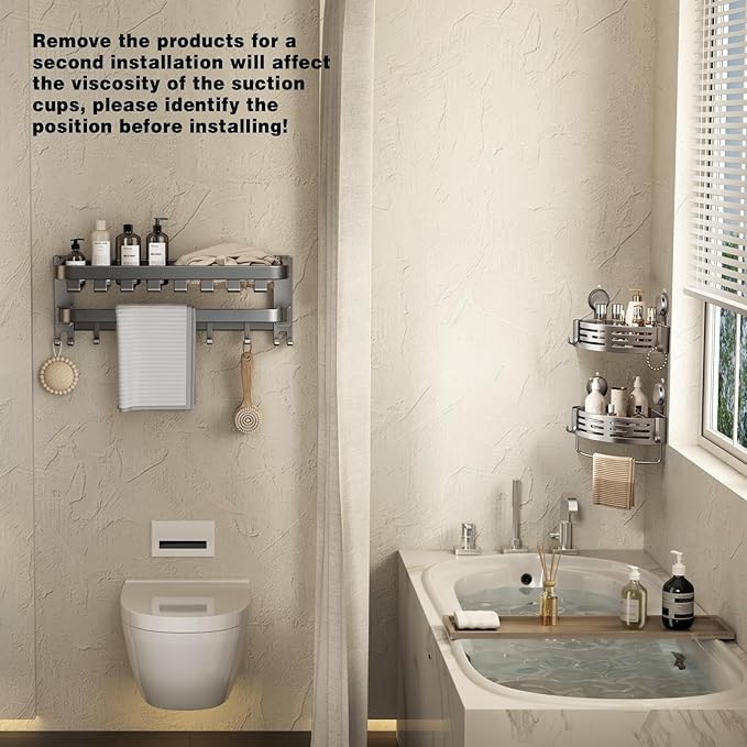 VOLPONE Shower Caddy Corner Suction Cup Shower Shelf Corner No Drilling Bathroom Shower Organizer Storage Rack Adhesive (1-Pack, gray) - Image 2