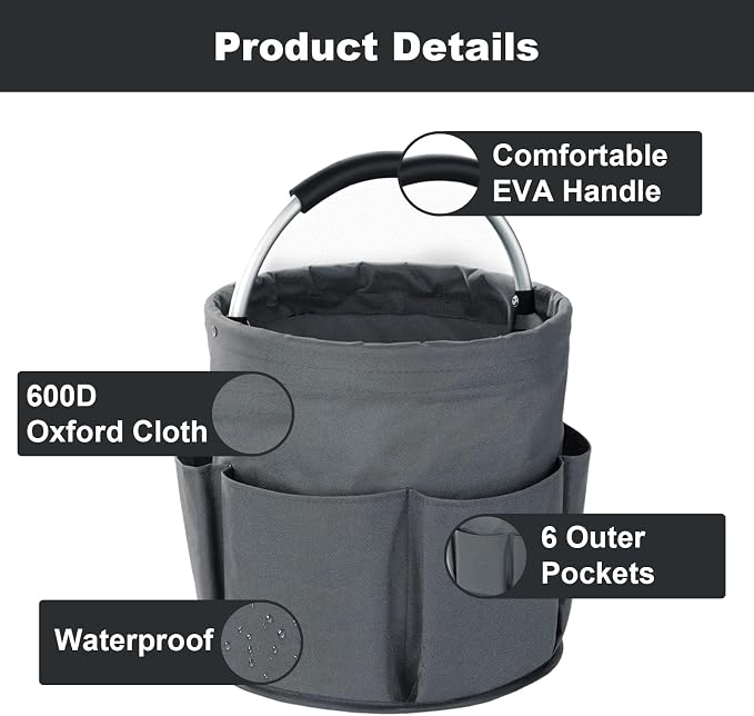 Cleaning Caddy with Handle, Cleaning Products Organiser, 17L Foldable Storage Basket, Cleaning Caddy Organiser, Portable Multi Cleaning Bucket Bag for Home, Garden (Dark Grey) - Image 5