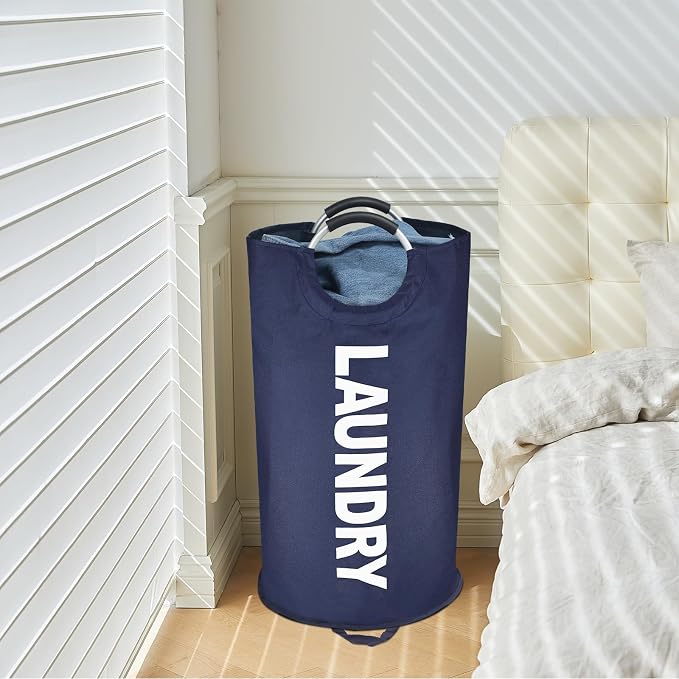 Maxsilan 90L Large Laundry Basket Bag, Collapsible Tall Hamper, Dark Blue - Image 7