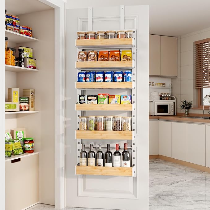 6-Tier Over The Door Pantry Organizer, Heavy-Duty Metal Wall Mount or Hanging Spice Rack, behind the door storage Shelves with Adjustable Basket, Back of Door Organizer for Kitchen Cabinet and Closet - Image 4