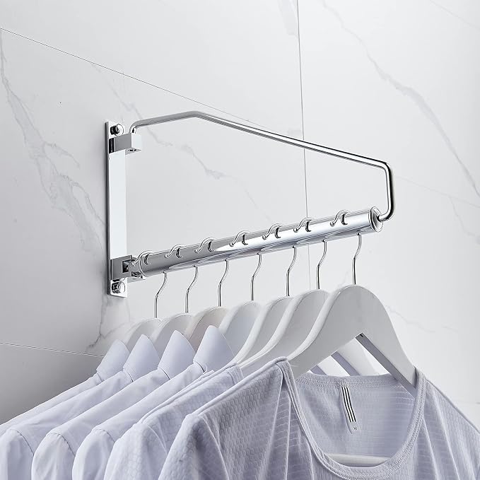 NEWRAIN Laundry Hanger, Wall Mounted Clothes Hanger with Swing Arm Holder Brass Hanging Drying Rack Space Saver,Chrome - Image 8